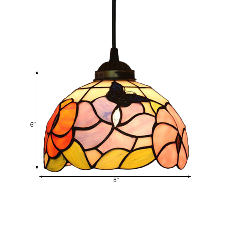 Victorian Floral Ceiling Pendant 1 Light Beige/Red/Pink Cut Glass Hanging Light Fixtures for Dining Room Clearhalo 'Ceiling Lights' 'Chandeliers' 'Industrial' 'Middle Century Pendants' 'Pendant Lights' 'Pendants' 'Tiffany close to ceiling' 'Tiffany Pendants' 'Tiffany' Lighting' 327841
