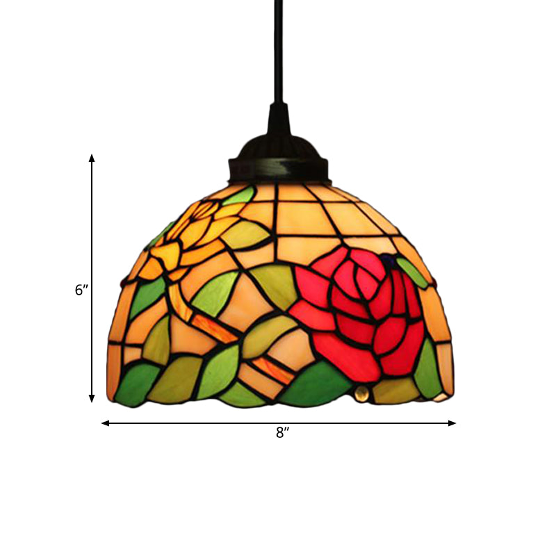 Victorian Floral Ceiling Pendant 1 Light Beige/Red/Pink Cut Glass Hanging Light Fixtures for Dining Room Clearhalo 'Ceiling Lights' 'Chandeliers' 'Industrial' 'Middle Century Pendants' 'Pendant Lights' 'Pendants' 'Tiffany close to ceiling' 'Tiffany Pendants' 'Tiffany' Lighting' 327844