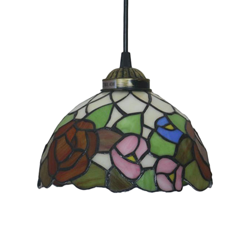 Victorian Floral Ceiling Pendant 1 Light Beige/Red/Pink Cut Glass Hanging Light Fixtures for Dining Room Clearhalo 'Ceiling Lights' 'Chandeliers' 'Industrial' 'Middle Century Pendants' 'Pendant Lights' 'Pendants' 'Tiffany close to ceiling' 'Tiffany Pendants' 'Tiffany' Lighting' 327846