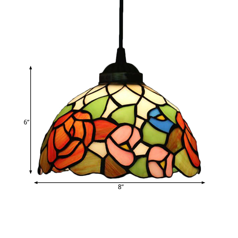 Victorian Floral Ceiling Pendant 1 Light Beige/Red/Pink Cut Glass Hanging Light Fixtures for Dining Room Clearhalo 'Ceiling Lights' 'Chandeliers' 'Industrial' 'Middle Century Pendants' 'Pendant Lights' 'Pendants' 'Tiffany close to ceiling' 'Tiffany Pendants' 'Tiffany' Lighting' 327847