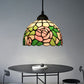 Blossom Pendant Light Fixture Tiffany Style Red/Pink/Green Cut Glass 1 Light Bronze Down Lighting for Dining Room Clearhalo 'Ceiling Lights' 'Industrial' 'Middle Century Pendants' 'Pendant Lights' 'Pendants' 'Tiffany close to ceiling' 'Tiffany Pendants' 'Tiffany' Lighting' 327863