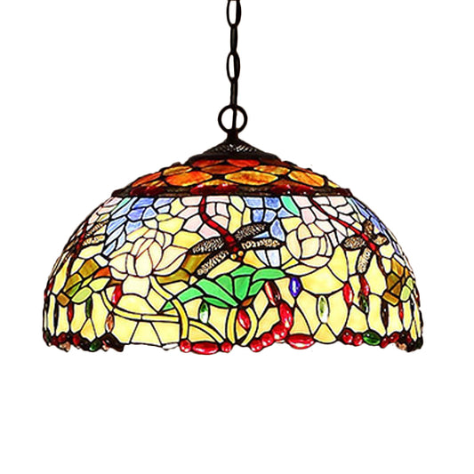 Blossom Red/Orange/Green Cut Glass Hanging Chandelier 3 Lights Bronze Ceiling Pendant Light for Kitchen Purple Clearhalo 'Ceiling Lights' 'Chandeliers' 'Industrial' 'Middle Century Chandeliers' 'Tiffany Chandeliers' 'Tiffany close to ceiling' 'Tiffany' Lighting' 328037