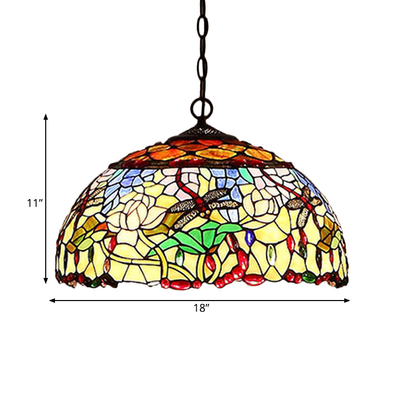 Blossom Red/Orange/Green Cut Glass Hanging Chandelier 3 Lights Bronze Ceiling Pendant Light for Kitchen Clearhalo 'Ceiling Lights' 'Chandeliers' 'Industrial' 'Middle Century Chandeliers' 'Tiffany Chandeliers' 'Tiffany close to ceiling' 'Tiffany' Lighting' 328038