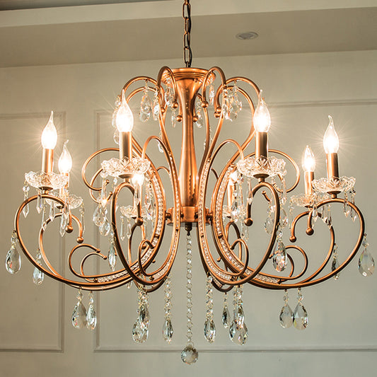 Brass 3/6/8 Lights Chandelier Lamp Countryside Crystal Curvy Suspension Pendant Light Clearhalo 'Ceiling Lights' 'Chandeliers' Lighting' options 328121