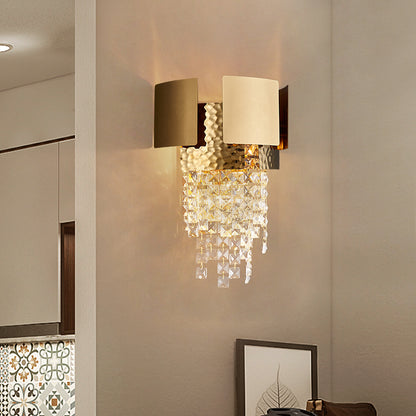 Crystal Gold Wall Lighting Cascading 2 Bulbs LED Traditional Wall Sconce Light for Bedroom Gold Clearhalo 'Wall Lamps & Sconces' 'Wall Lights' Lighting' 328233