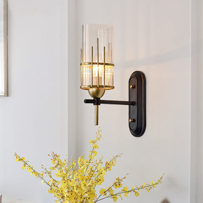 1 Bulb Wall Light Sconce Traditional Living Room Wall Lighting Fixture with Cylinder Clear Glass Shade in Gold Gold Clearhalo 'Wall Lamps & Sconces' 'Wall Lights' Lighting' 328248
