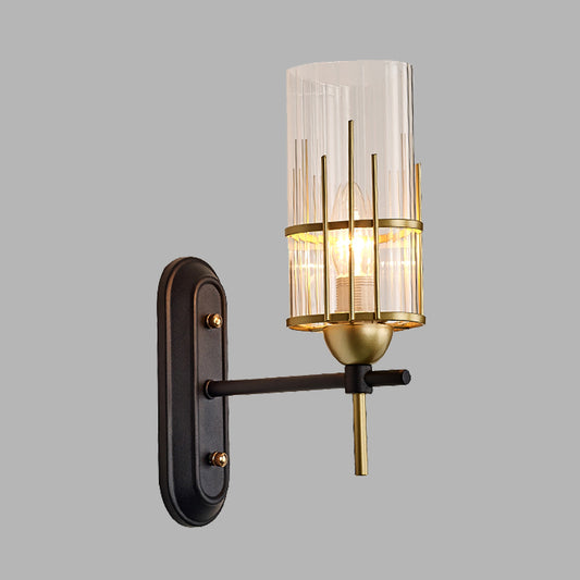 1 Bulb Wall Light Sconce Traditional Living Room Wall Lighting Fixture with Cylinder Clear Glass Shade in Gold Clearhalo 'Wall Lamps & Sconces' 'Wall Lights' Lighting' 328251