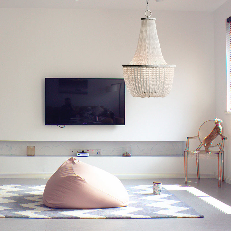 White Beaded Pendant Chandelier Rustic Style Crystal 3 Lights Bedroom Hanging Light Fixture Clearhalo 'Ceiling Lights' 'Chandeliers' Lighting' options 328669