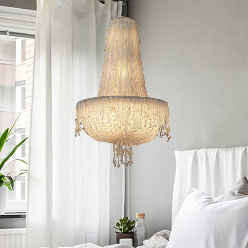 Crystal Basket Hanging Chandelier Rural 6 Lights Pendant Lighting Fixture in White Clearhalo 'Ceiling Lights' 'Chandeliers' Lighting' options 328682