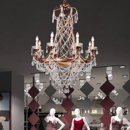 Candle Living Room Chandelier Lamp Countryside Crystal 8 Lights Brass Pendant Ceiling Light Brass Clearhalo 'Ceiling Lights' 'Chandeliers' Lighting' options 328793_77b8f95f-4bb8-48d2-9d07-6d102f08a9b2