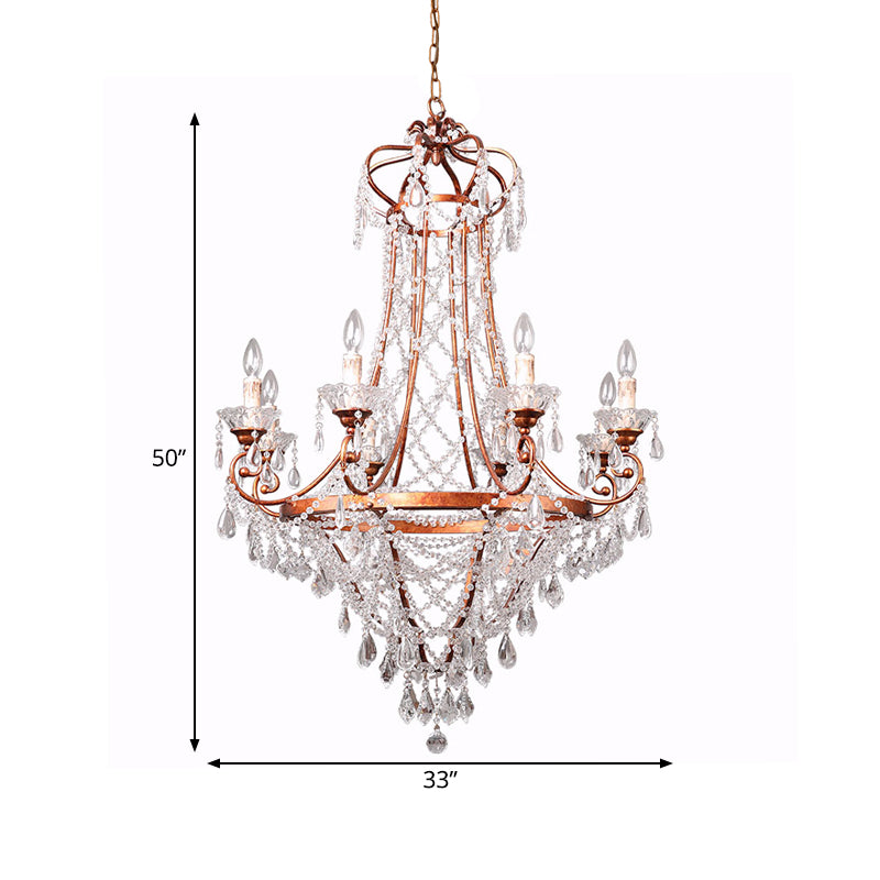 Candle Living Room Chandelier Lamp Countryside Crystal 8 Lights Brass Pendant Ceiling Light Clearhalo 'Ceiling Lights' 'Chandeliers' Lighting' options 328797