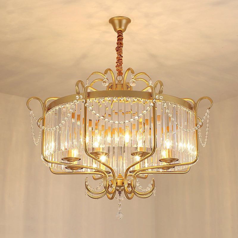 Minimalism Candelabra Ceiling Chandelier 6/8 Lights Crystal Pendant Light Fixture in Gold/Light Gold for Living Room Clearhalo 'Ceiling Lights' 'Chandeliers' Lighting' options 328884
