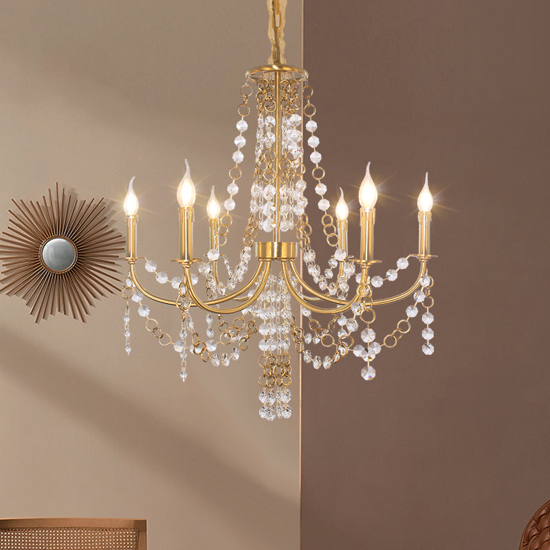 6 Lights Crystal Chandelier Lighting Fixture Minimalism Gold Candelabra Bedroom Ceiling Lamp Clearhalo 'Ceiling Lights' 'Chandeliers' Lighting' options 328971