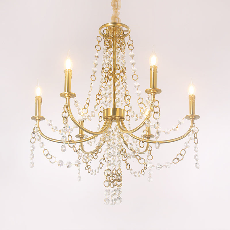 6 Lights Crystal Chandelier Lighting Fixture Minimalism Gold Candelabra Bedroom Ceiling Lamp Clearhalo 'Ceiling Lights' 'Chandeliers' Lighting' options 328973