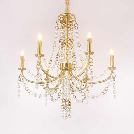 6 Lights Crystal Chandelier Lighting Fixture Minimalism Gold Candelabra Bedroom Ceiling Lamp Clearhalo 'Ceiling Lights' 'Chandeliers' Lighting' options 328973