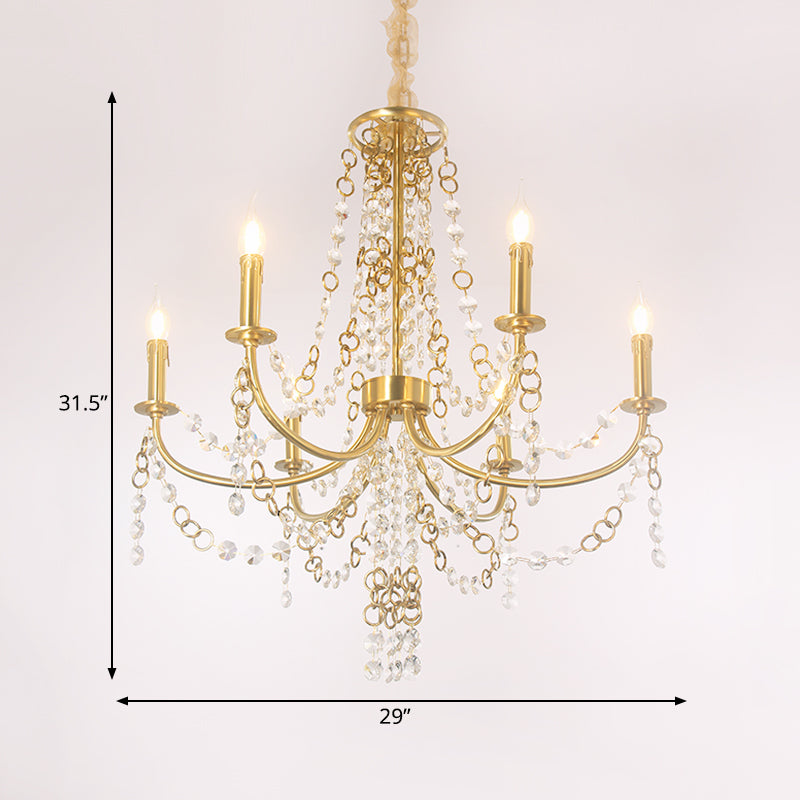 6 Lights Crystal Chandelier Lighting Fixture Minimalism Gold Candelabra Bedroom Ceiling Lamp Clearhalo 'Ceiling Lights' 'Chandeliers' Lighting' options 328974