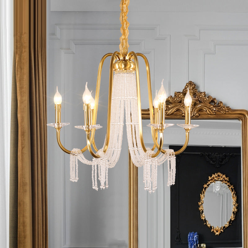 Gold 6 Lights Pendant Chandelier Lodge Crystal Curvy Ceiling Suspension Lamp for Bedroom Gold Clearhalo 'Ceiling Lights' 'Chandeliers' Lighting' options 328975_4041d4ea-94ba-491c-9e91-6c1a4d5aa2c4