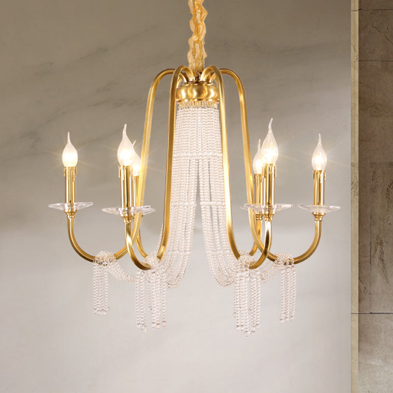 Gold 6 Lights Pendant Chandelier Lodge Crystal Curvy Ceiling Suspension Lamp for Bedroom Clearhalo 'Ceiling Lights' 'Chandeliers' Lighting' options 328976