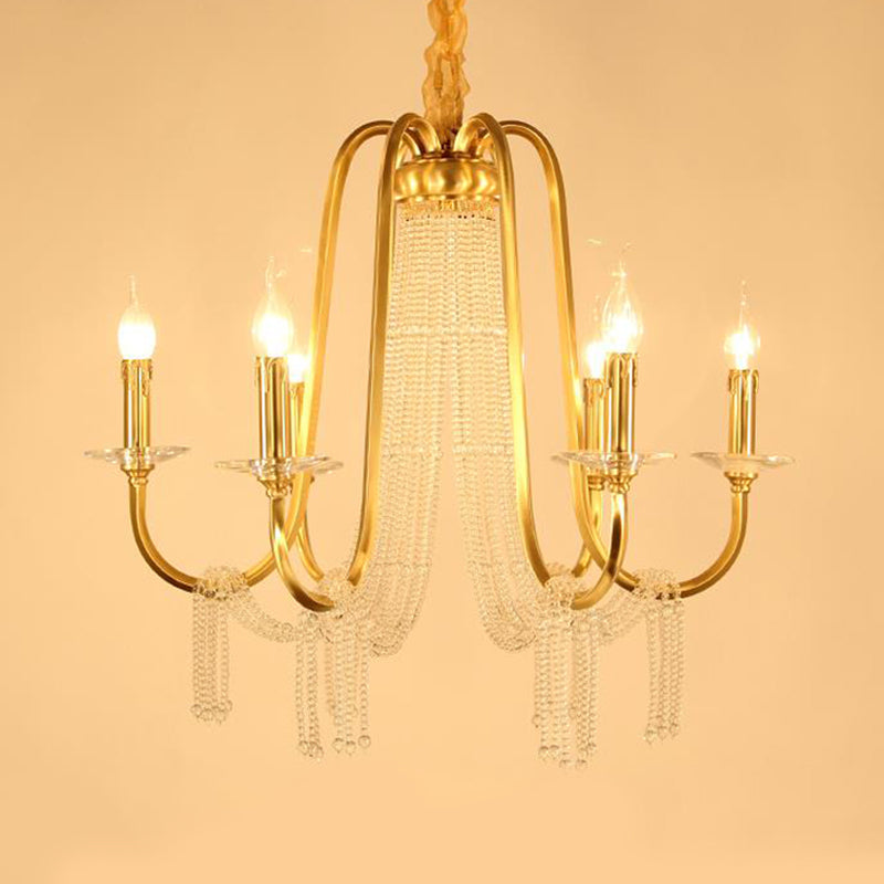 Gold 6 Lights Pendant Chandelier Lodge Crystal Curvy Ceiling Suspension Lamp for Bedroom Clearhalo 'Ceiling Lights' 'Chandeliers' Lighting' options 328977