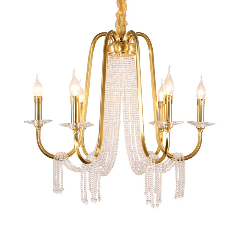 Gold 6 Lights Pendant Chandelier Lodge Crystal Curvy Ceiling Suspension Lamp for Bedroom Clearhalo 'Ceiling Lights' 'Chandeliers' Lighting' options 328978