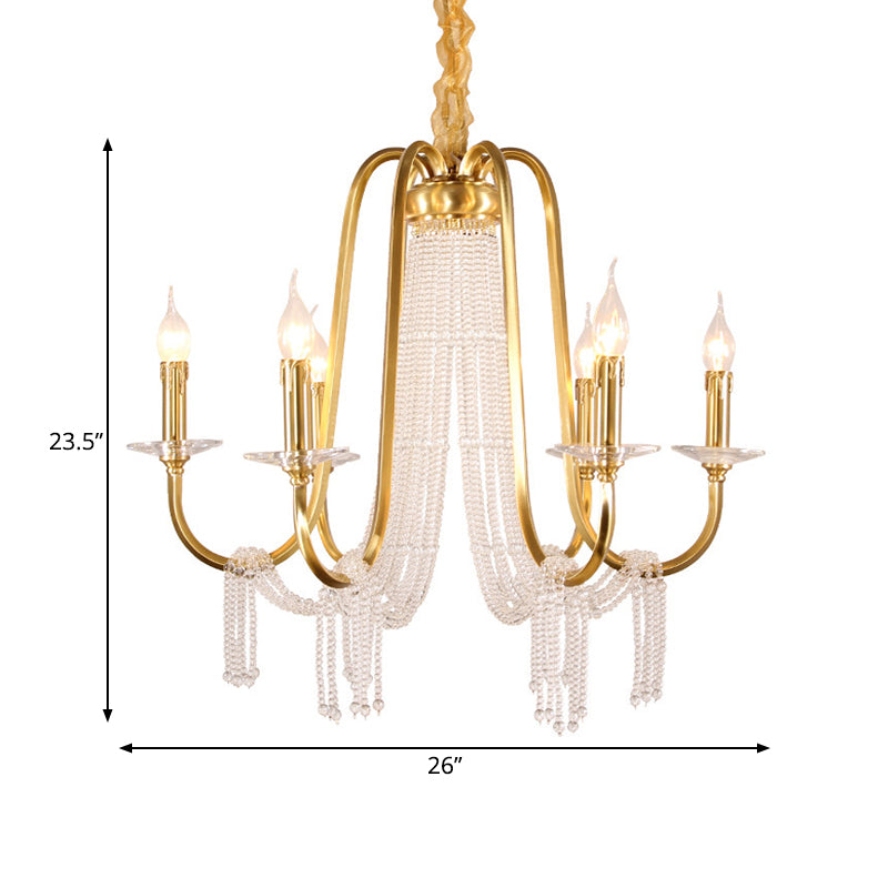 Gold 6 Lights Pendant Chandelier Lodge Crystal Curvy Ceiling Suspension Lamp for Bedroom Clearhalo 'Ceiling Lights' 'Chandeliers' Lighting' options 328979