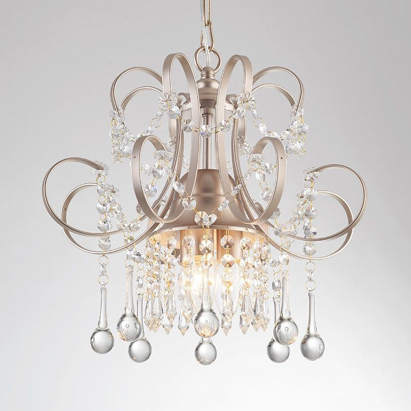 Crystal Swooping Arm Ceiling Chandelier Simple 3 Lights Living Room Pendant Light Fixture in Champagne Clearhalo 'Ceiling Lights' 'Chandeliers' Lighting' options 328980