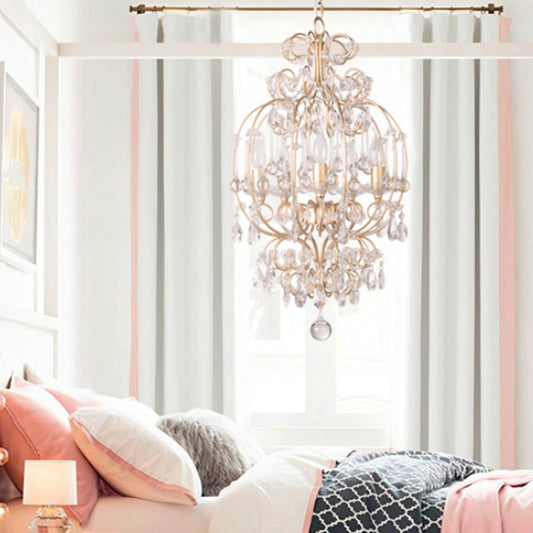 Crystal Gold Chandelier Candle 5 Lights Countryside Suspension Lighting Fixture for Bedroom Clearhalo 'Ceiling Lights' 'Chandeliers' Lighting' options 328986