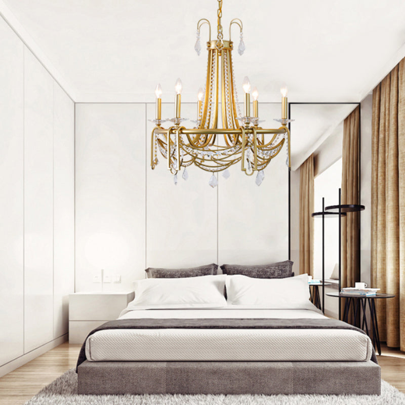 Rustic Candelabra Chandelier Light 6 Lights Crystal Hanging Pendant in Gold for Living Room Clearhalo 'Ceiling Lights' 'Chandeliers' Lighting' options 328997