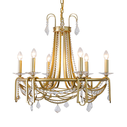 Rustic Candelabra Chandelier Light 6 Lights Crystal Hanging Pendant in Gold for Living Room Clearhalo 'Ceiling Lights' 'Chandeliers' Lighting' options 328998