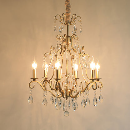 6 Lights Chandelier Lamp Lodge Curvy Arm Crystal Pendant Light Fixture in Gold for Bedroom Gold Clearhalo 'Ceiling Lights' 'Chandeliers' Lighting' options 329019_f29149a4-f6da-423f-ac1f-69f2a4481751