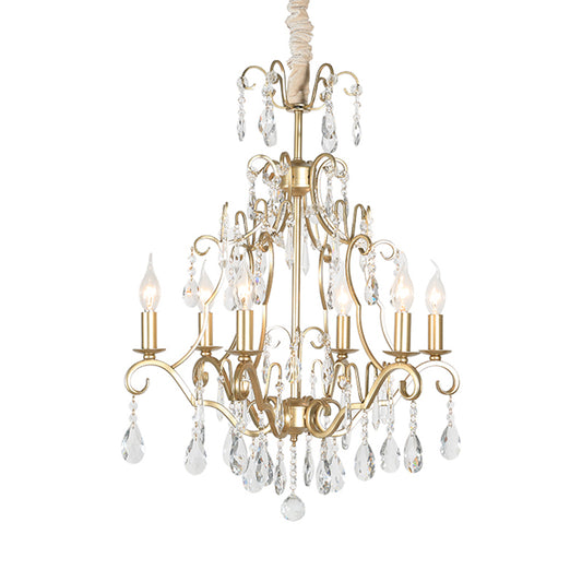 6 Lights Chandelier Lamp Lodge Curvy Arm Crystal Pendant Light Fixture in Gold for Bedroom Clearhalo 'Ceiling Lights' 'Chandeliers' Lighting' options 329022