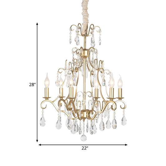 6 Lights Chandelier Lamp Lodge Curvy Arm Crystal Pendant Light Fixture in Gold for Bedroom Clearhalo 'Ceiling Lights' 'Chandeliers' Lighting' options 329023