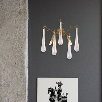 Traditionalism Raindrop Wall Mount Lamp 2 Heads Clear Glass Wall Sconce Light in Gold Gold Clearhalo 'Wall Lamps & Sconces' 'Wall Lights' Lighting' 329030