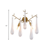 Traditionalism Raindrop Wall Mount Lamp 2 Heads Clear Glass Wall Sconce Light in Gold Clearhalo 'Wall Lamps & Sconces' 'Wall Lights' Lighting' 329034