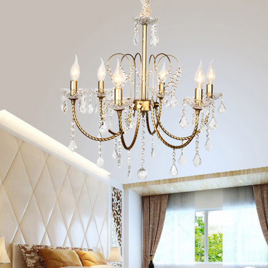 5/6 Lights Crystal Chandelier Pendant Light Traditional Gold Candlestick Dining Room Suspension Light Clearhalo 'Ceiling Lights' 'Chandeliers' Lighting' options 329041