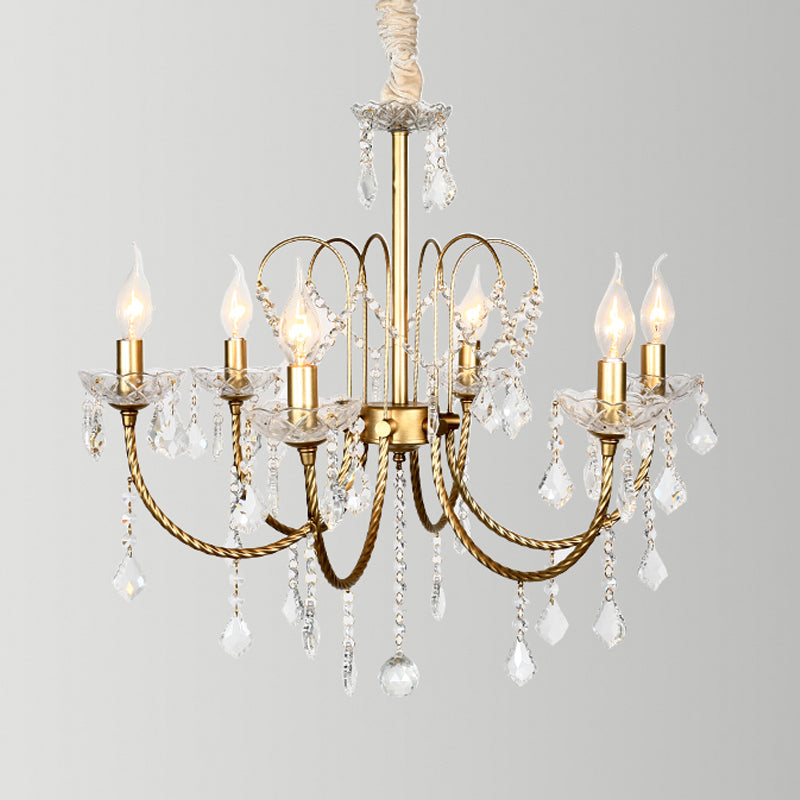 5/6 Lights Crystal Chandelier Pendant Light Traditional Gold Candlestick Dining Room Suspension Light Clearhalo 'Ceiling Lights' 'Chandeliers' Lighting' options 329042