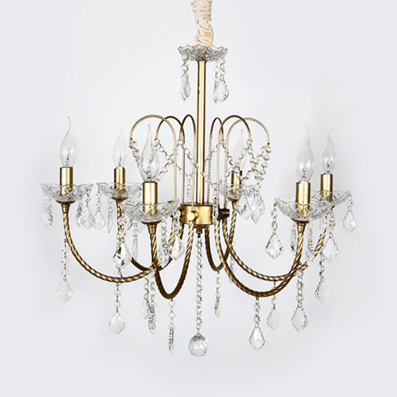 5/6 Lights Crystal Chandelier Pendant Light Traditional Gold Candlestick Dining Room Suspension Light Clearhalo 'Ceiling Lights' 'Chandeliers' Lighting' options 329043