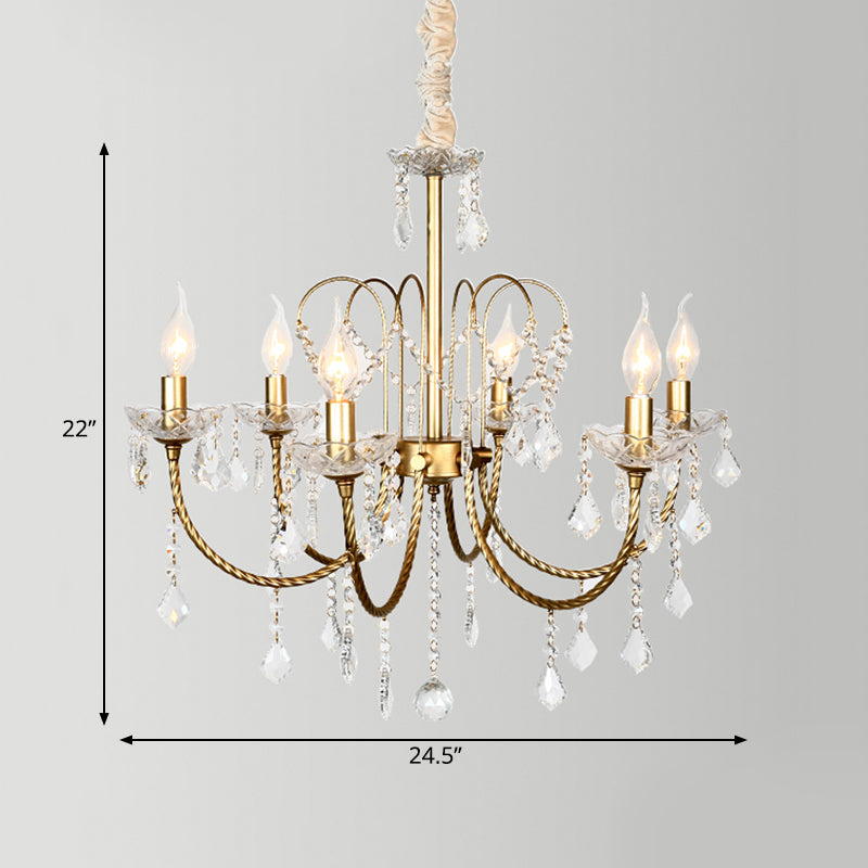 5/6 Lights Crystal Chandelier Pendant Light Traditional Gold Candlestick Dining Room Suspension Light Clearhalo 'Ceiling Lights' 'Chandeliers' Lighting' options 329044