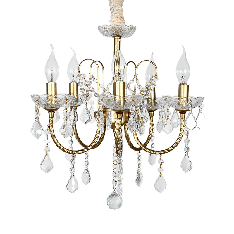 5/6 Lights Crystal Chandelier Pendant Light Traditional Gold Candlestick Dining Room Suspension Light Clearhalo 'Ceiling Lights' 'Chandeliers' Lighting' options 329046
