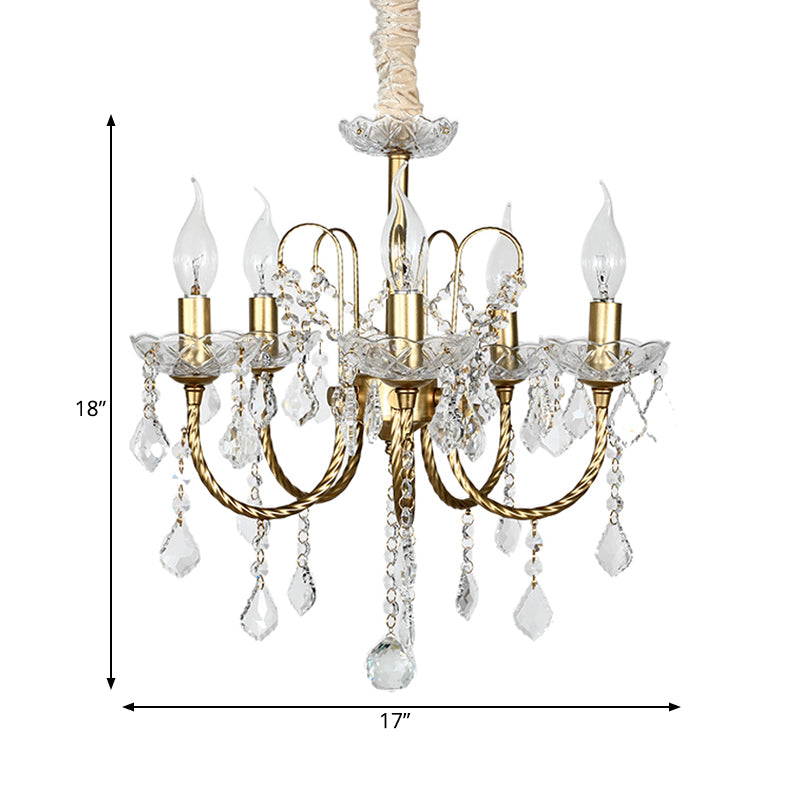 5/6 Lights Crystal Chandelier Pendant Light Traditional Gold Candlestick Dining Room Suspension Light Clearhalo 'Ceiling Lights' 'Chandeliers' Lighting' options 329047
