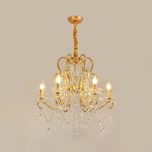 Candle Crystal Pendant Chandelier Traditional-Style 4/6/8 Lights Living Room Hanging Light Fixture in Gold Clearhalo 'Ceiling Lights' 'Chandeliers' Lighting' options 329068