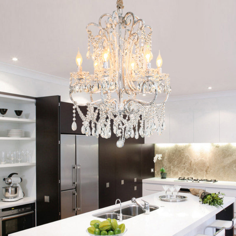 Curvy Bedroom Hanging Chandelier Simple Crystal 5/6 Lights Silver Suspension Lighting Fixture Clearhalo 'Ceiling Lights' 'Chandeliers' Lighting' options 329081