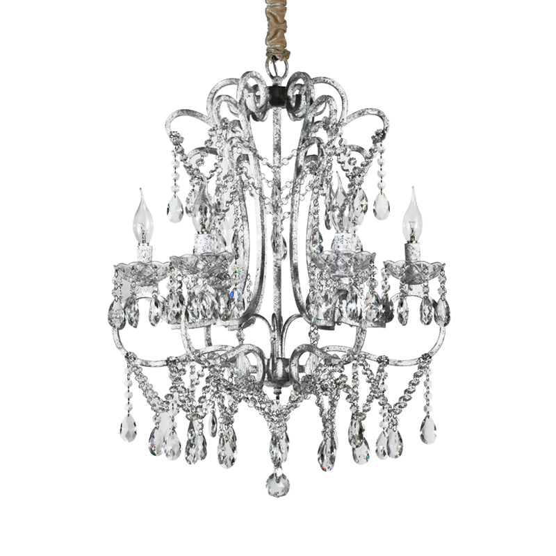 Curvy Bedroom Hanging Chandelier Simple Crystal 5/6 Lights Silver Suspension Lighting Fixture Clearhalo 'Ceiling Lights' 'Chandeliers' Lighting' options 329086