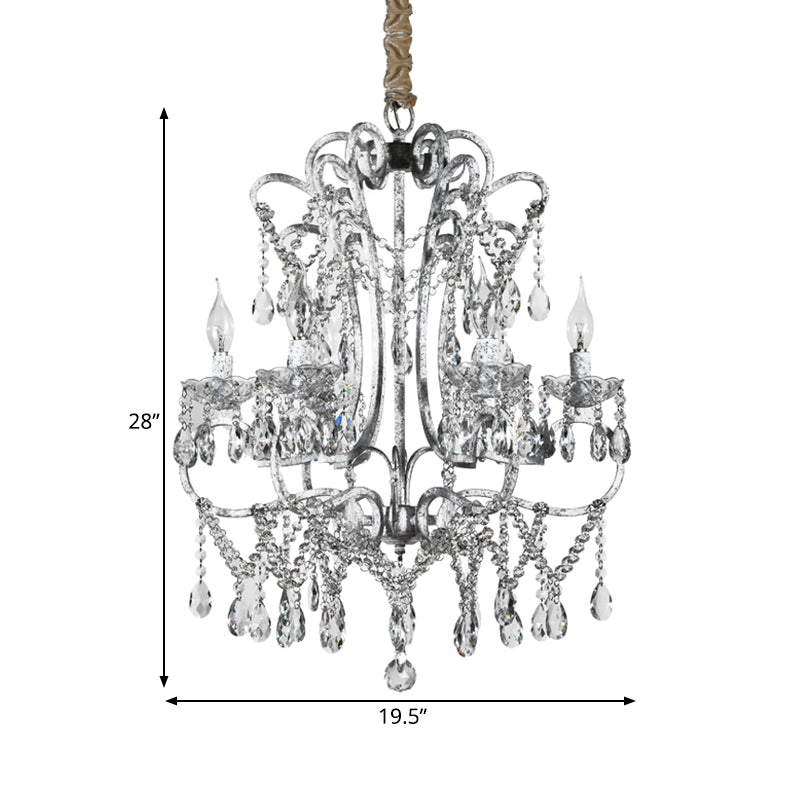 Curvy Bedroom Hanging Chandelier Simple Crystal 5/6 Lights Silver Suspension Lighting Fixture Clearhalo 'Ceiling Lights' 'Chandeliers' Lighting' options 329087