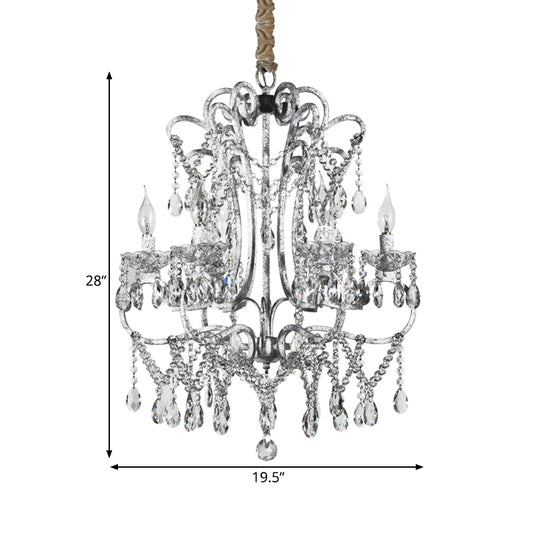 Curvy Bedroom Hanging Chandelier Simple Crystal 5/6 Lights Silver Suspension Lighting Fixture Clearhalo 'Ceiling Lights' 'Chandeliers' Lighting' options 329087