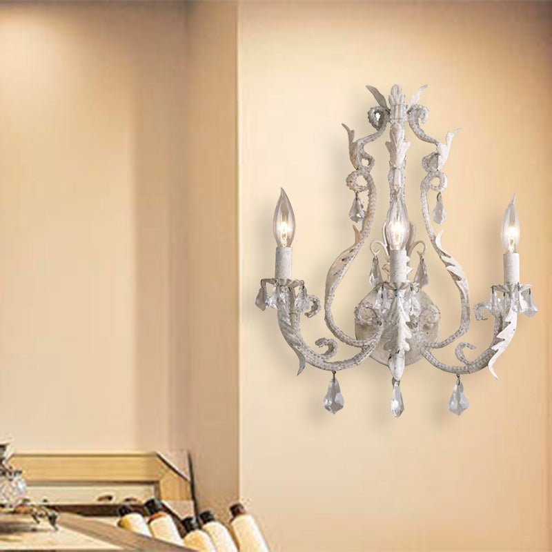 Traditionalism Candlestick Wall Mount Lamp 3 Heads Draped Crystal Wall Sconce Lighting in Grey/Ivory Clearhalo 'Wall Lamps & Sconces' 'Wall Lights' Lighting' 329096