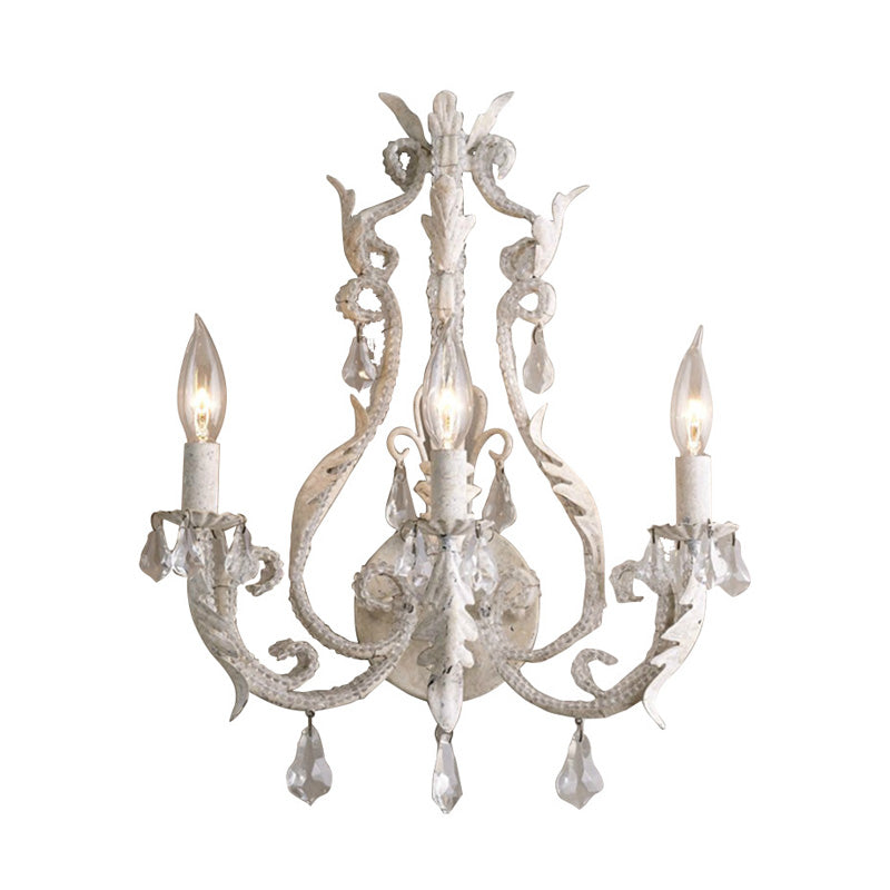Traditionalism Candlestick Wall Mount Lamp 3 Heads Draped Crystal Wall Sconce Lighting in Grey/Ivory Clearhalo 'Wall Lamps & Sconces' 'Wall Lights' Lighting' 329097