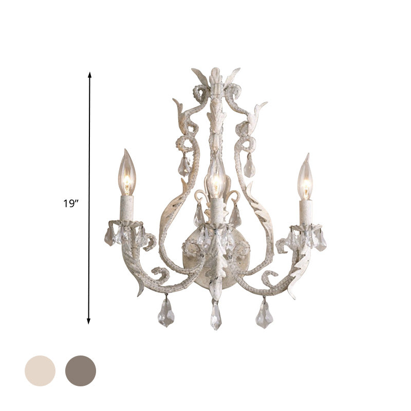 Traditionalism Candlestick Wall Mount Lamp 3 Heads Draped Crystal Wall Sconce Lighting in Grey/Ivory Clearhalo 'Wall Lamps & Sconces' 'Wall Lights' Lighting' 329098