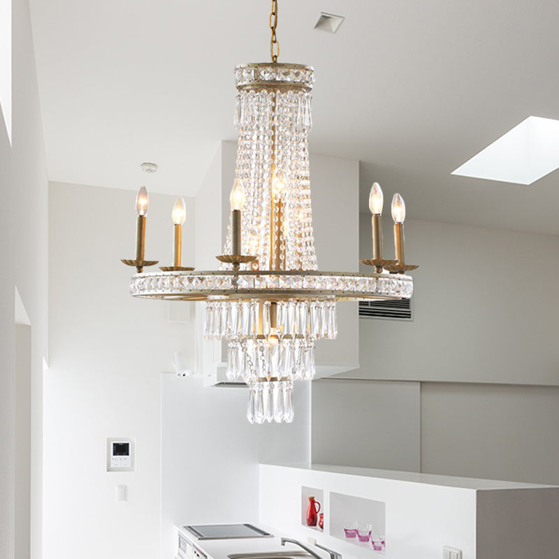 Silver 8/10 Lights Chandelier Countryside Crystal Tiered Ceiling Suspension Lamp for Living Room Clearhalo 'Ceiling Lights' 'Chandeliers' Lighting' options 329100