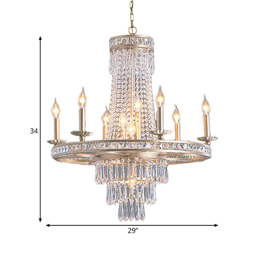 Silver 8/10 Lights Chandelier Countryside Crystal Tiered Ceiling Suspension Lamp for Living Room Clearhalo 'Ceiling Lights' 'Chandeliers' Lighting' options 329108